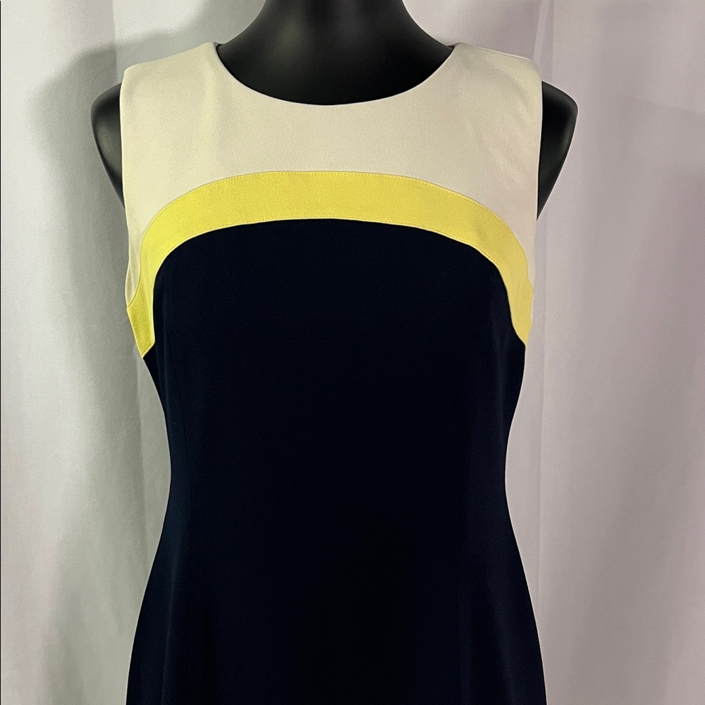 Tommy Hilfiger Navy Yellow & Beige Color Block Sleeveless Sheath Dress - Picture 4 of 16